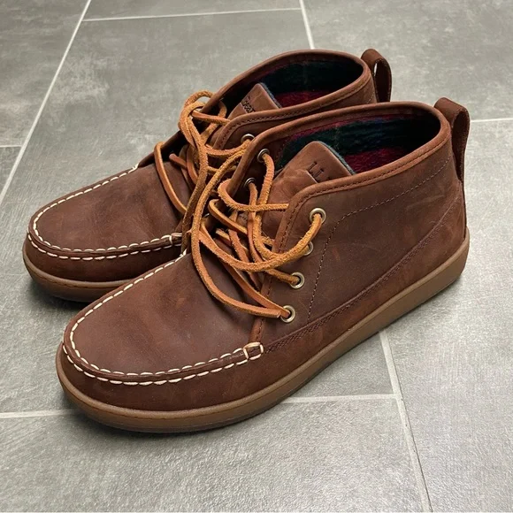 L.L.Bean Mens Flannel Lined Leather Ranger Moc Toe Chukka Boots, Size 9 - Picture 5 of 14